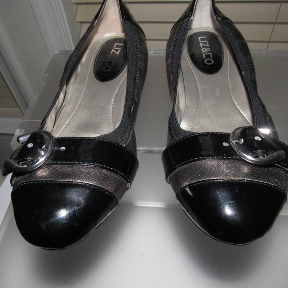 Liz & Co Cap-Toe Buckle Leather Ballet Flats Size 7.5M | Metallic Chic Feminine - Picture 5 of 8